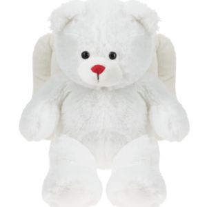 Stuffed white bear with angel wings and red nose