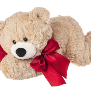 Lulu| Stuffed bear holding a heart wearing a red bowtie