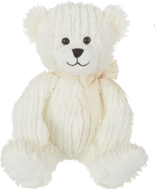 White stuffed bear with white bow