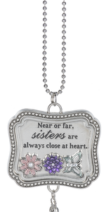 Sisters car charm with heartwarming message