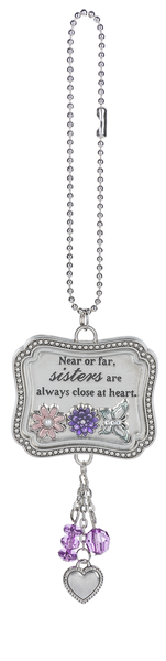 Sisters car charm with heartwarming message